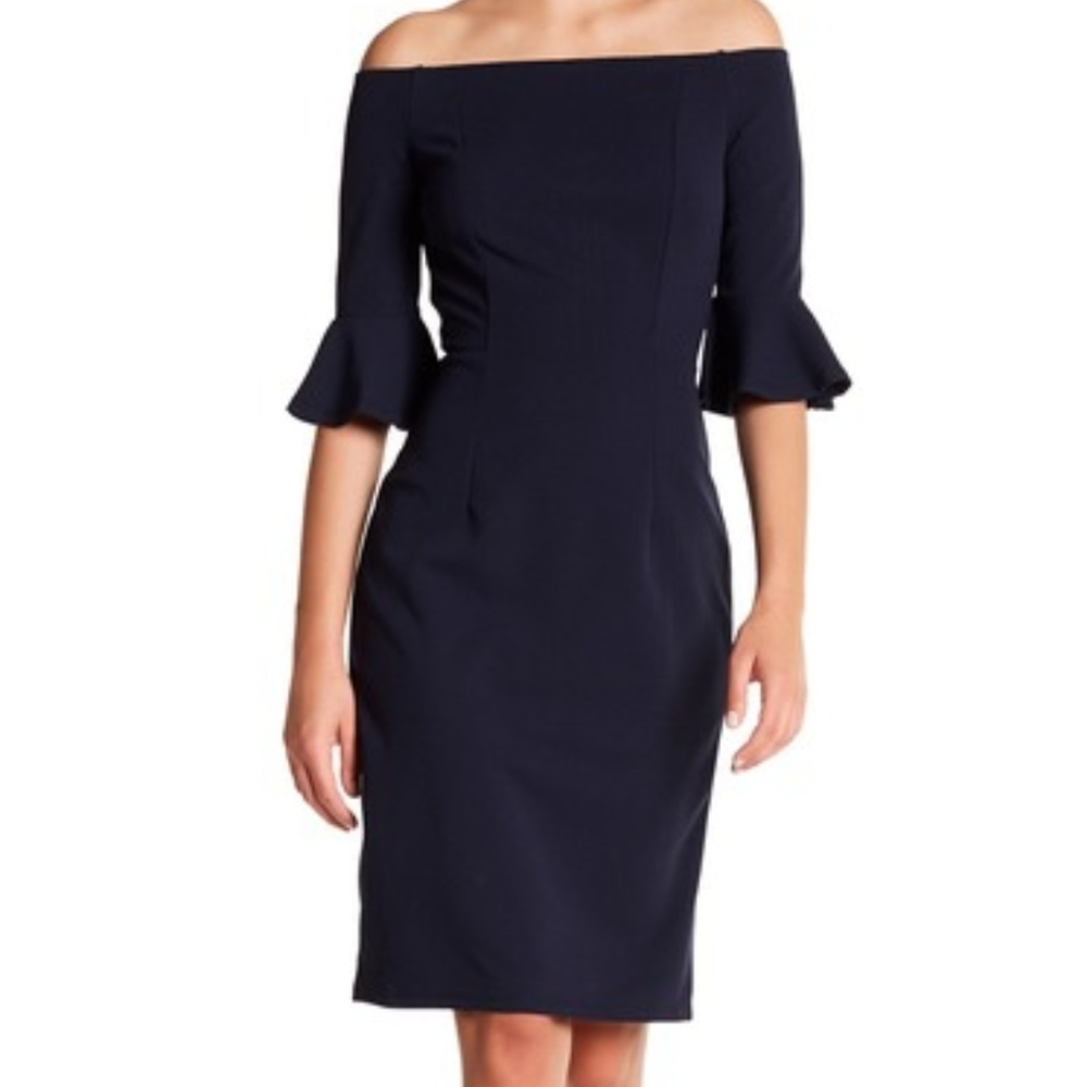 🔥 ABS Off Shoulder Navy Dress